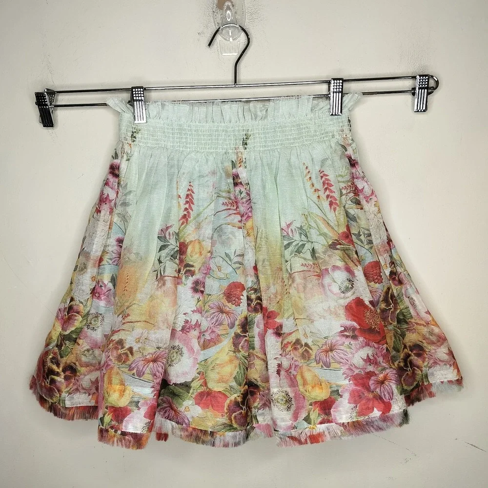 Zimmermann Wonderland Floral Mini Skirt Colorful Linen Silk - Picture 2 of 14